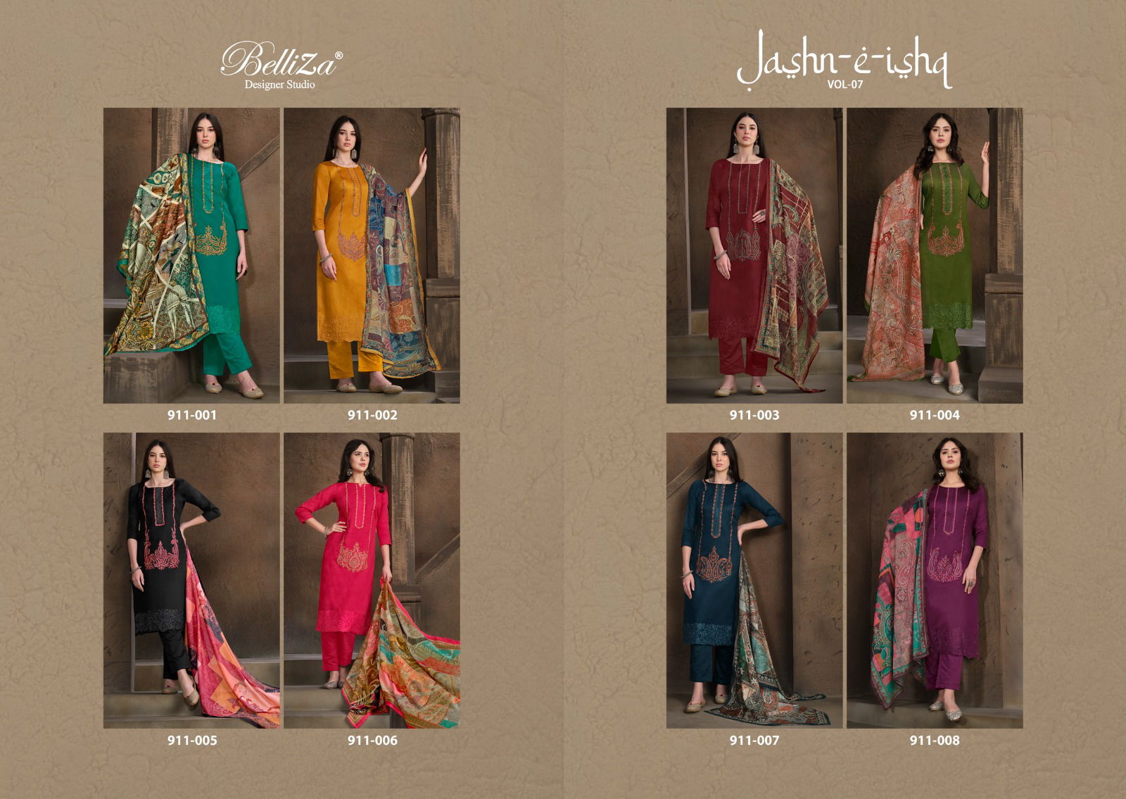 Jashn E Ishq Vol 7 By Belliza Heavy Jam Embroidery Dress Material Wholesale Market In Surat
